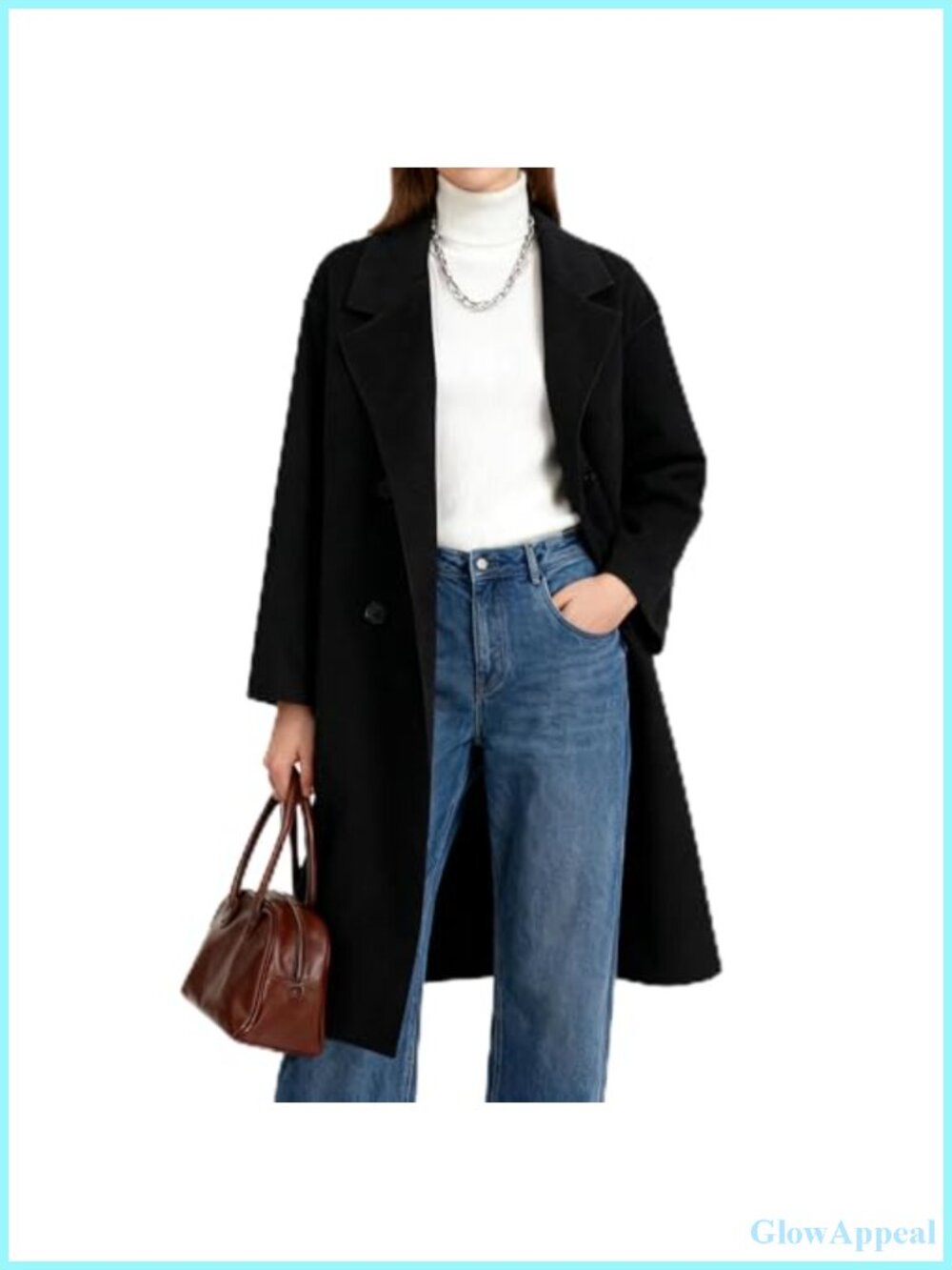 Wool Blend Double Breasted Midi Peacoat Trench Coat